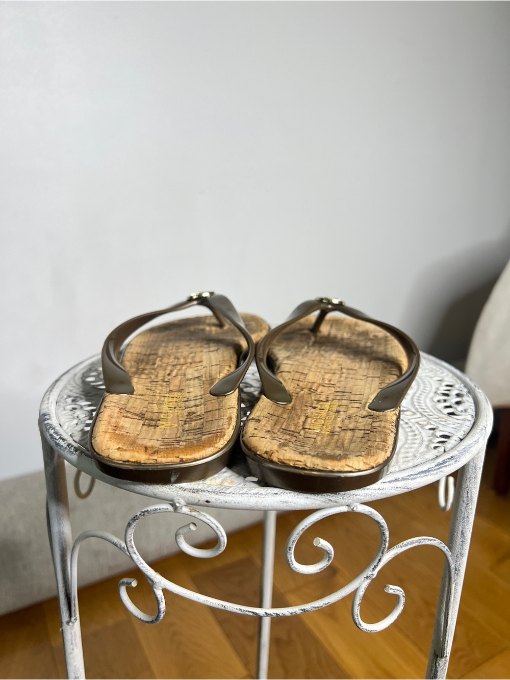 Michael Kors Metallic Bronze Cork-Style Flip Flops - Picture 2 of 5